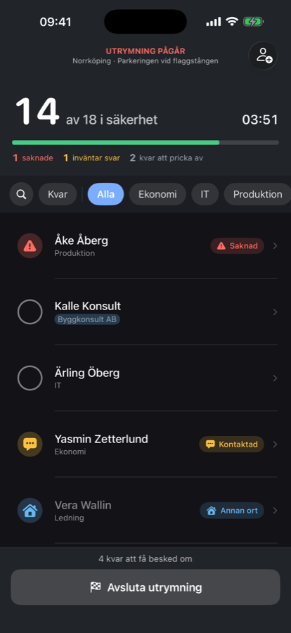 Avprickning under en pågående utrymning