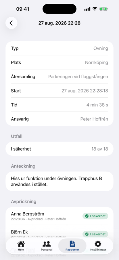 Rapport från en genomförd övning